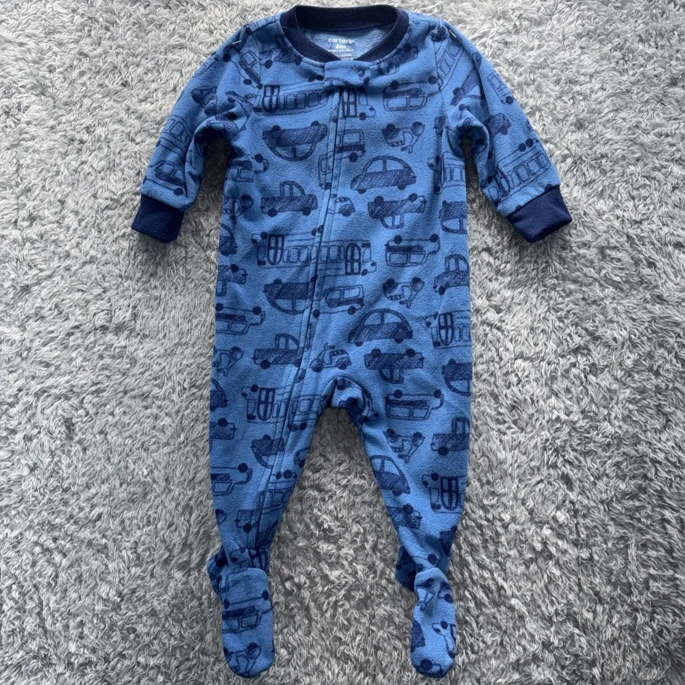 Carter's Blue Fleece Car Vehicle Footed Pajamas Full Zip 6 M